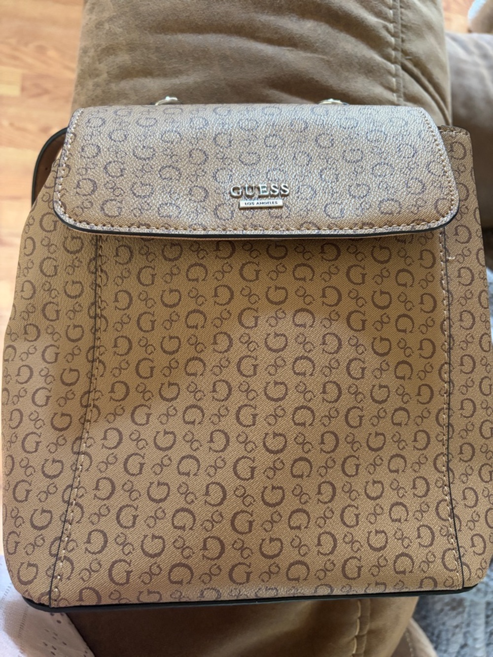 Guess Brown Monogram Flap backpack Bag